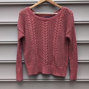 American Eagle Outfitters Dusty Pink Cable Knit Sweater 90s Y2K Boho Chunky Boxy